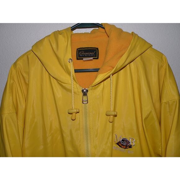 Vtg Cheneral Monterey Bay Men’s XL Zipper Fleece Lined Rain Jacket Yellow Otter - Picture 2 of 3